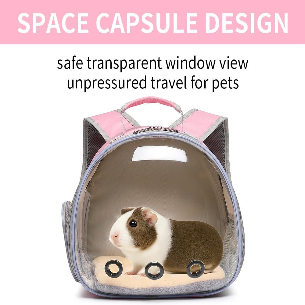 Bunny Carrier, Guinea Pig Carrier,Small Animal Carrier Backpack for Rabbit,Bearded Dragon, Lizard,Hamster,Kitten. Breathable Pet Travel Cage Bag (Pink)
