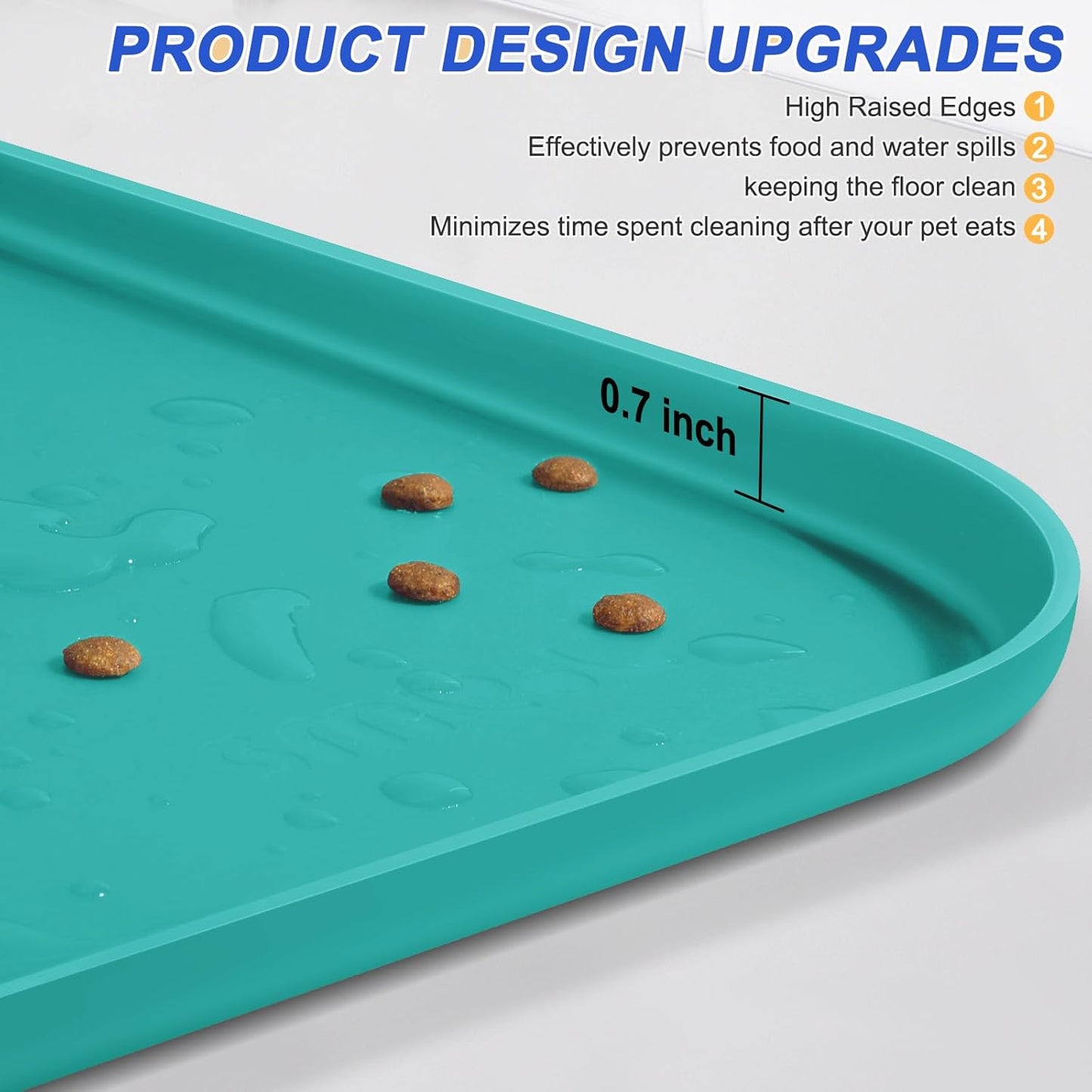 Silicone Pet Feeding Mat with Raised Edge for Food and Water, Dog Bowl Mats, Cat Bowls Placemat with High Lip for Floor Waterproof, Rubber Tray for Cats and Dogs 19 x 12 x0.7 Dark Turquoise