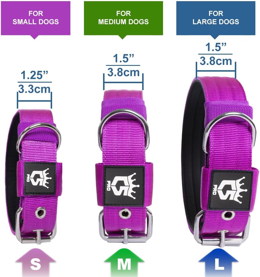 TSPRO Tactical Dog Collar 1.5 Inch Wide Thick Dog Collars with Heavy Duty Metal Buckle, Durable, Strong, Adjustable for Medium to Large Dogs (Halloween Purple L)
