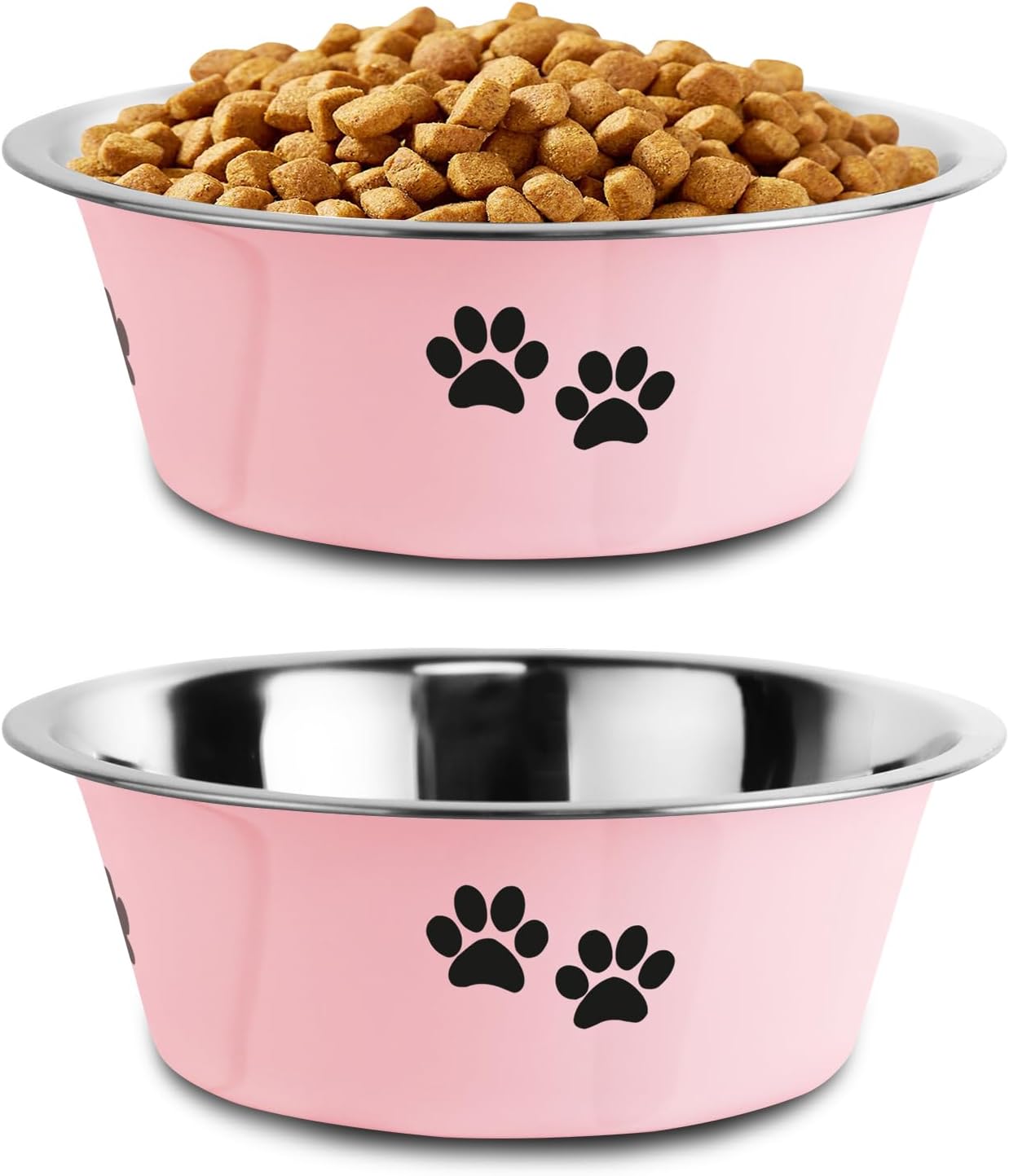 Stainless Steel Dog Bowls, Nonslip Rubber Bottom No Spill Proof Skid Metal Insulated Dog Bowls for Large Medium Small Breed Dogs (Pink, 6.6 Cups/53 OZ)
