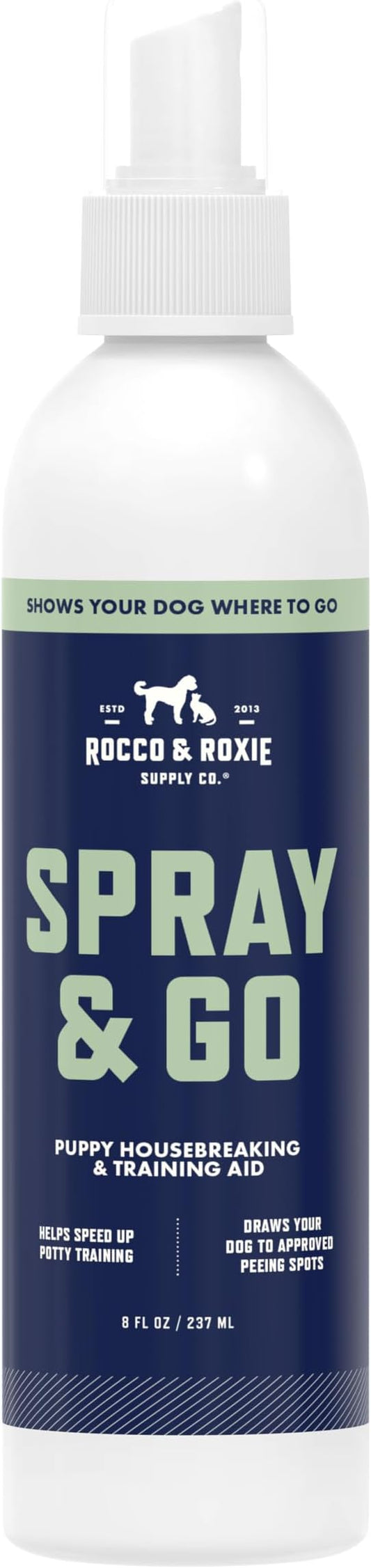 Rocco & Roxie Puppy Potty Training Go Here Spray for Dogs - Attract Dog to Pee in One Spot - Behavior and Housebreaking Aids - Indoor and Outdoor - Tools and Supplies for Dogs and Puppies Made in USA