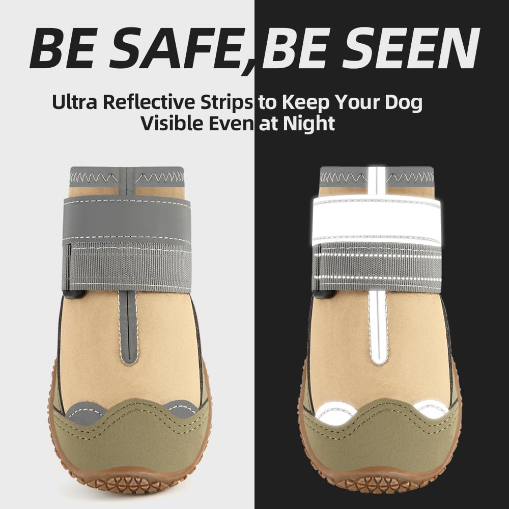 Dog Shoes for Large Dogs, Medium Dog Boots & Paw Protectors for Hardwood Floors, Outdoor Dog Booties for Hot Pavement Winter Snow Hiking, Waterproof Dog Shoes with Reflective Strips Size 7