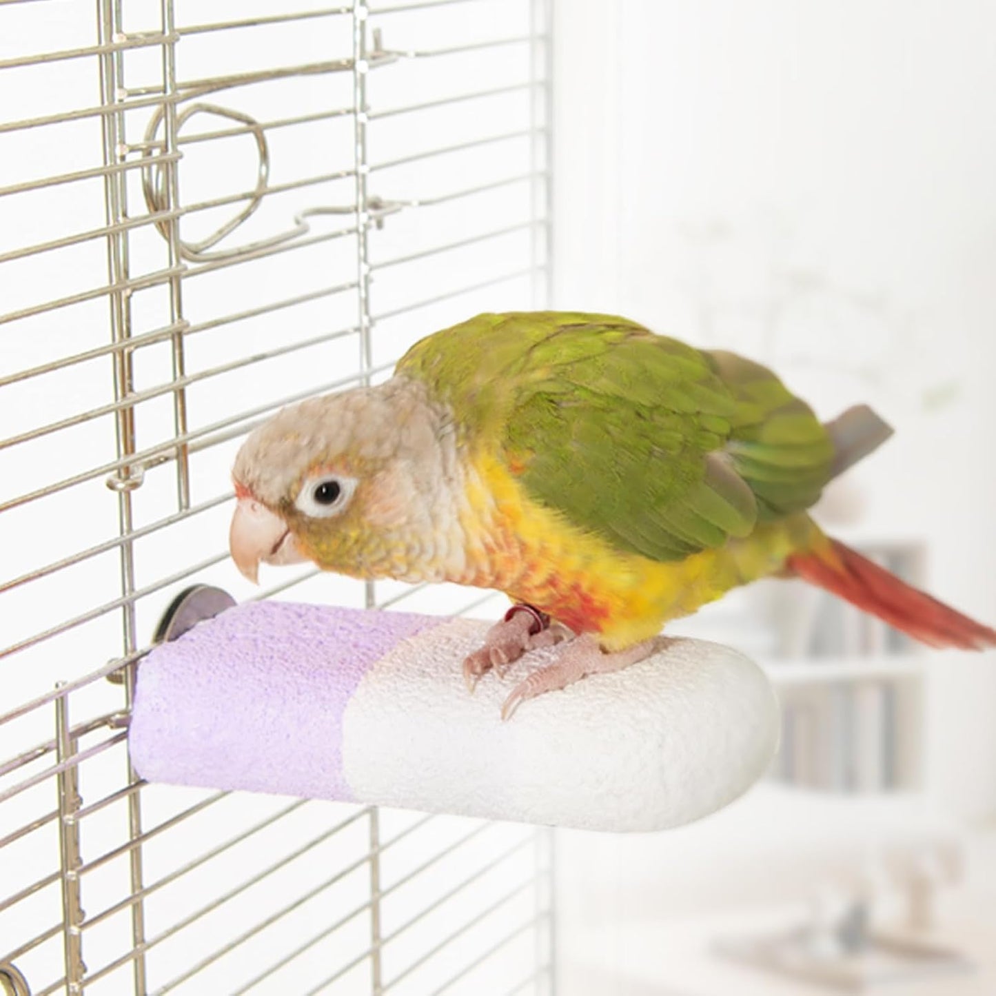 Natural Mineral Bird Perch for Cage Parrot Perch Platform for Beak Grinding Claw Trimming & Chewing Chew Toy for Parakeets Cockatiels Conures Birds Cage Accessories (Gradient Purple, 4.7")