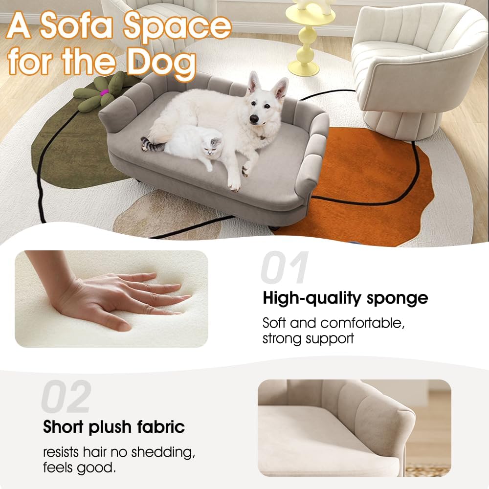 Dog Couch Sofa Bed, Comfortable Pet Sofa for Large and Medium Dogs, Soft Velvet Cushion, Durable Pet Furniture for Living Room, Washable Dog Bed for Couch 40.16‘’ (Gray)