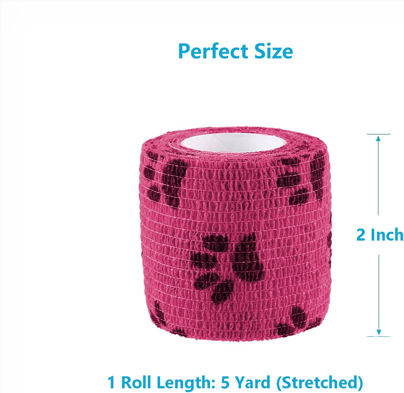 WePet Pet Wrap, Self-Adhesive, Only Sticks to Itself, Non-Woven Tape for Dog Legs, Paws, Wounds, First Aid Cohesive Gauze for Horse, Cat, Bird, Animal, 6 Rolls, 2 Inch, Pawprints B