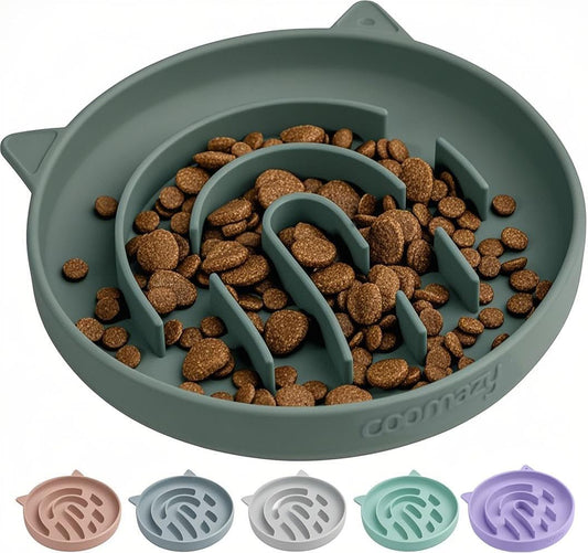 Coomazy Silicone Slow Feeder Dog Cat Bowls, Interactive Puzzle Toy for Pets Food Training, Keeps Dogs Cats Busy, Prevents Puppy Kitty Overeating (Dark Green, 1.4Cup)
