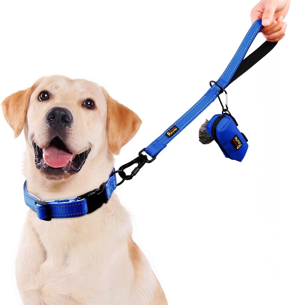 PLUTUS PET Short Training Dog Leash with Padded Handle for Medium Large Dogs,18 Inch Heavy Duty Strong Traffic Leash with Carabiner Clip for Climbing Walking or Guiding Blind(18”，Royal Blue)