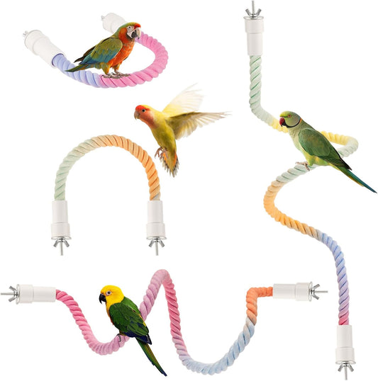 4Pcs Rope Perches for Bird Cages, Bendable Climbing Rope Cage Accessory Toy, Perfect for Parrots Cockatiels & Budgies, BirdToys, Swings & Ladders for Medium Birds