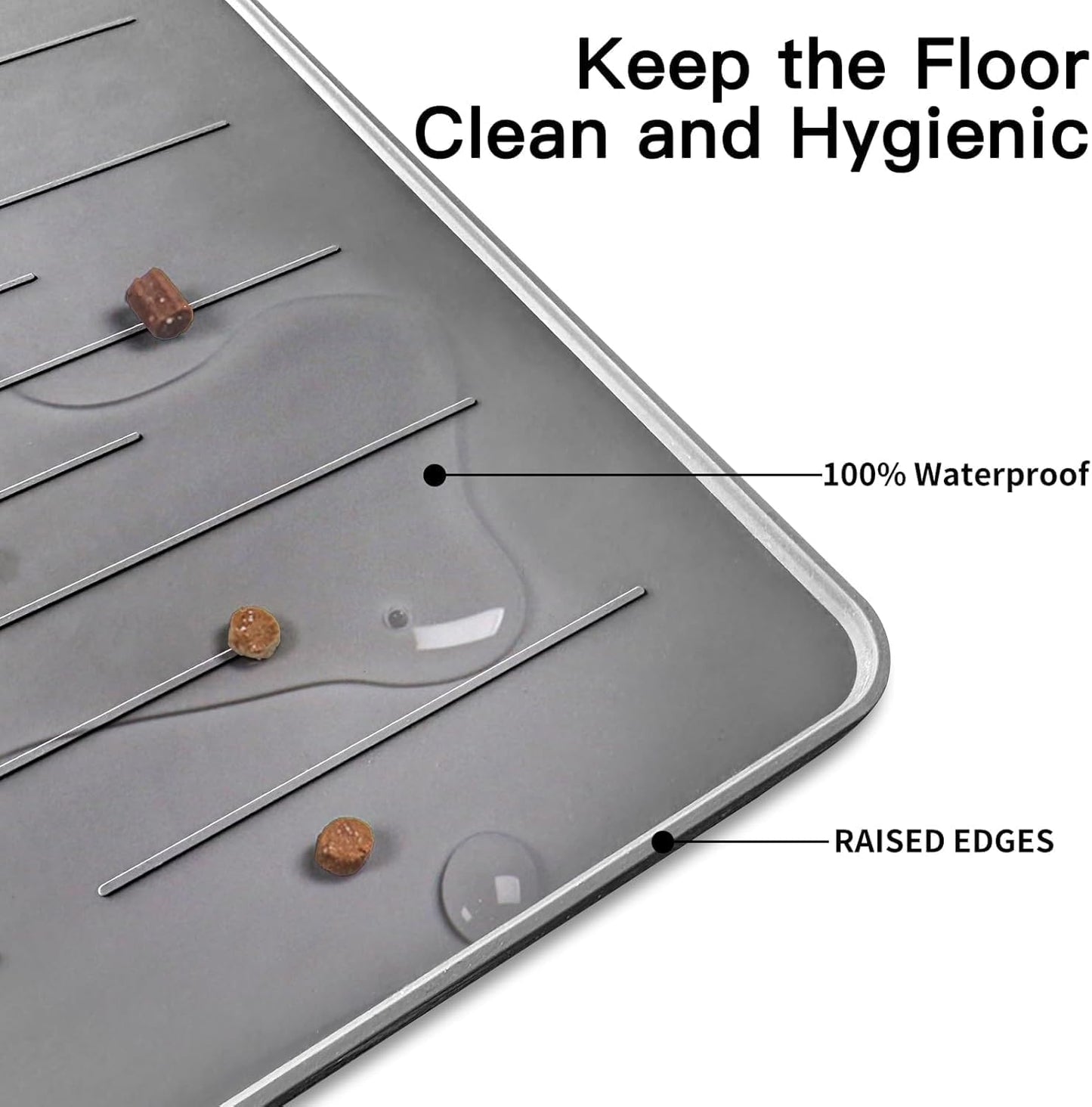 32" x 24" Large Pet Food Mat, Silicone Dog Mats for Food and Water, Nonslip Pet Feeding Mats for Floors,Dog Cat Bowl Mat with Raised Edges, Gray White