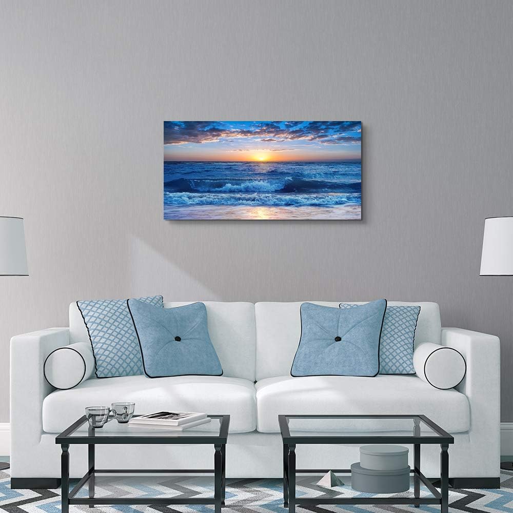 Canvas wall art for living room Blue Ocean Sea sun landscape painting bathroom Wall Decor Ready to Hang for Home Decorations office family bedroom kitchen Works canvas Prints pictures 30" x 60"inch