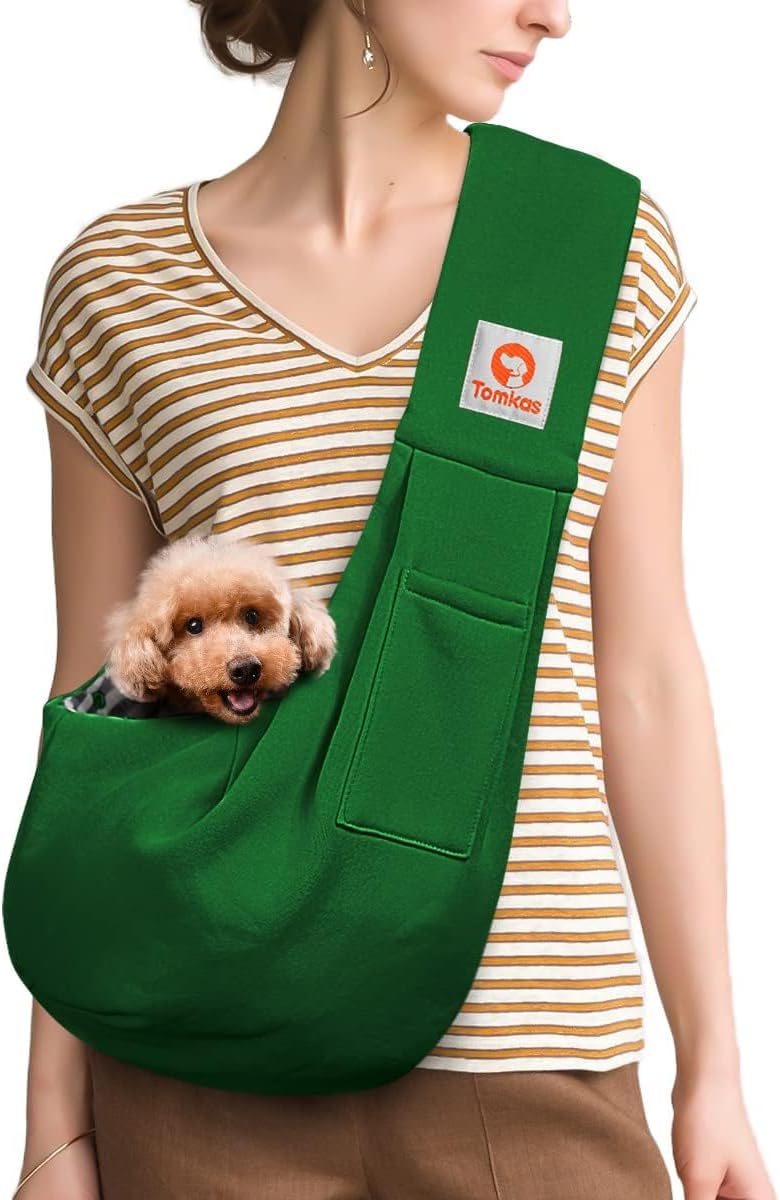 Tomkas Small Dog Sling Carrier - Classic Pocket & Classic Strap - for 3-10 lbs Pets(Emerald Green)