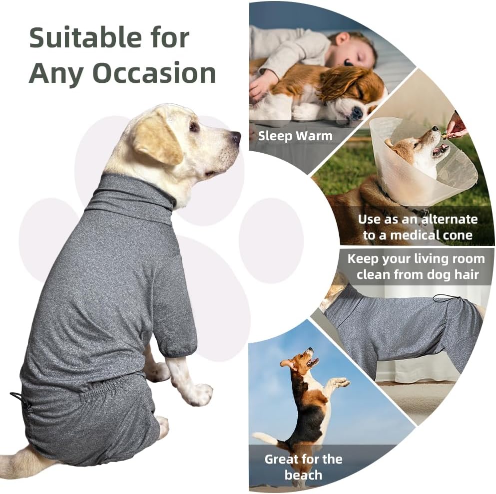 Dog Pyjamas PJS Sweater Clothes and Home Clothing Suitable for Medium to Large Breeds of Dogs, Dog Neutering Suits, Extra-Large Stretch Fabric, Four-Legged Clothes (Thin Forid Gray, 3XL)