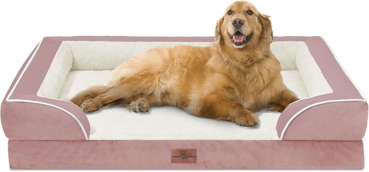 Comfort Expression Waterproof Orthopedic Foam Dog Beds Extra Large Dogs, XL Dog Bed with Bolster, Washable Pet Sofa Couch with Removable Cover & Non-Slip Bottom(X-Large,Pink)