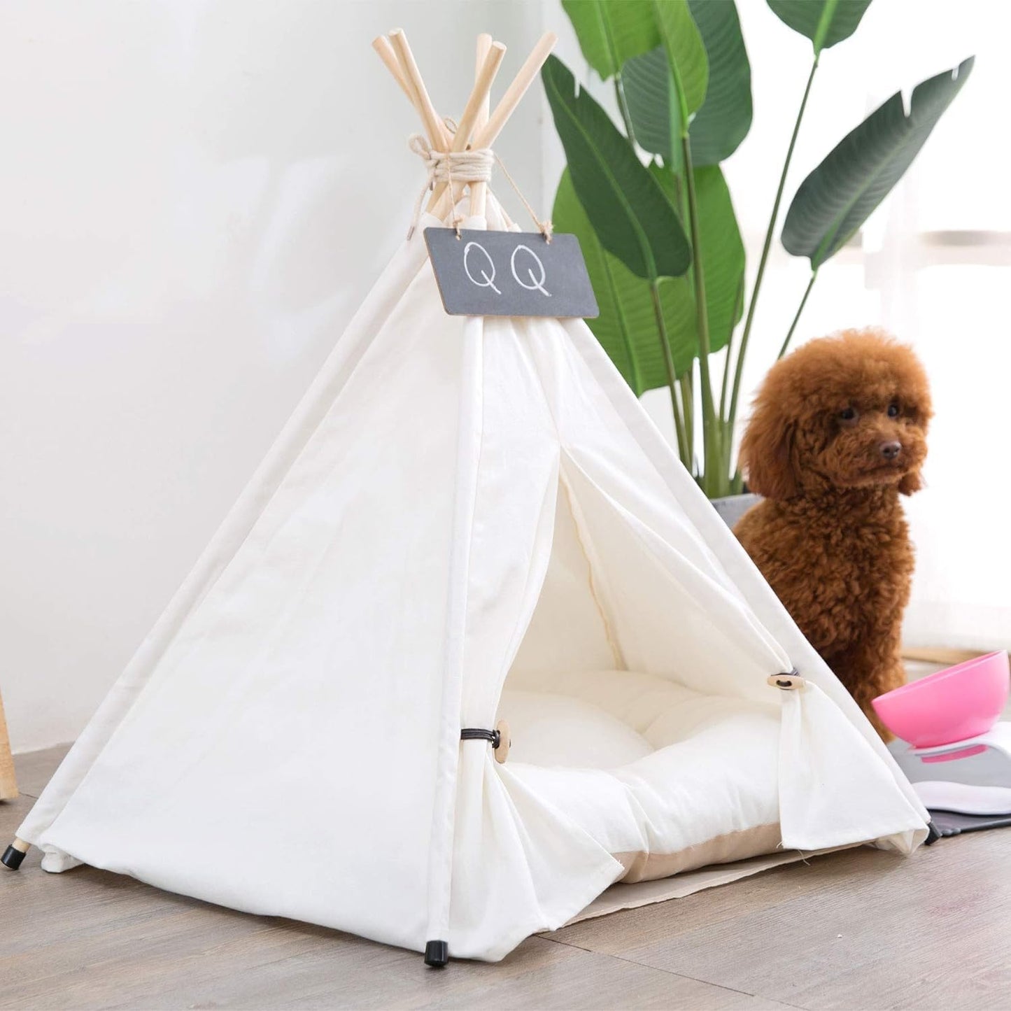 Pet Teepee Dog & Puppy Cat Tents Tipi Bed Portable Houses with Thick Cushion for Pets Up to 33lbs
