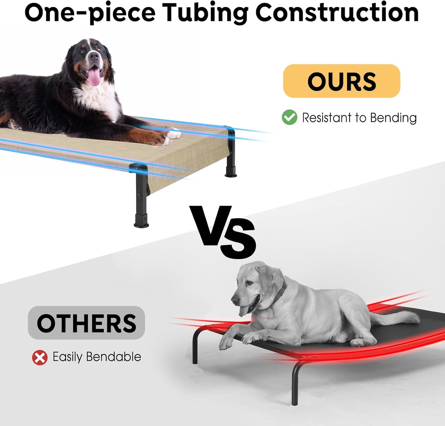 Veehoo Cooling Outdoor Dog Bed, Heavy Duty Elevated Pet Bed with Washable & Breathable Teslin Mesh, Non-Slip Silicon Feet, Dog Cot Bed with Support Hem, 29" x 18", Beige Coffee, CWC2433