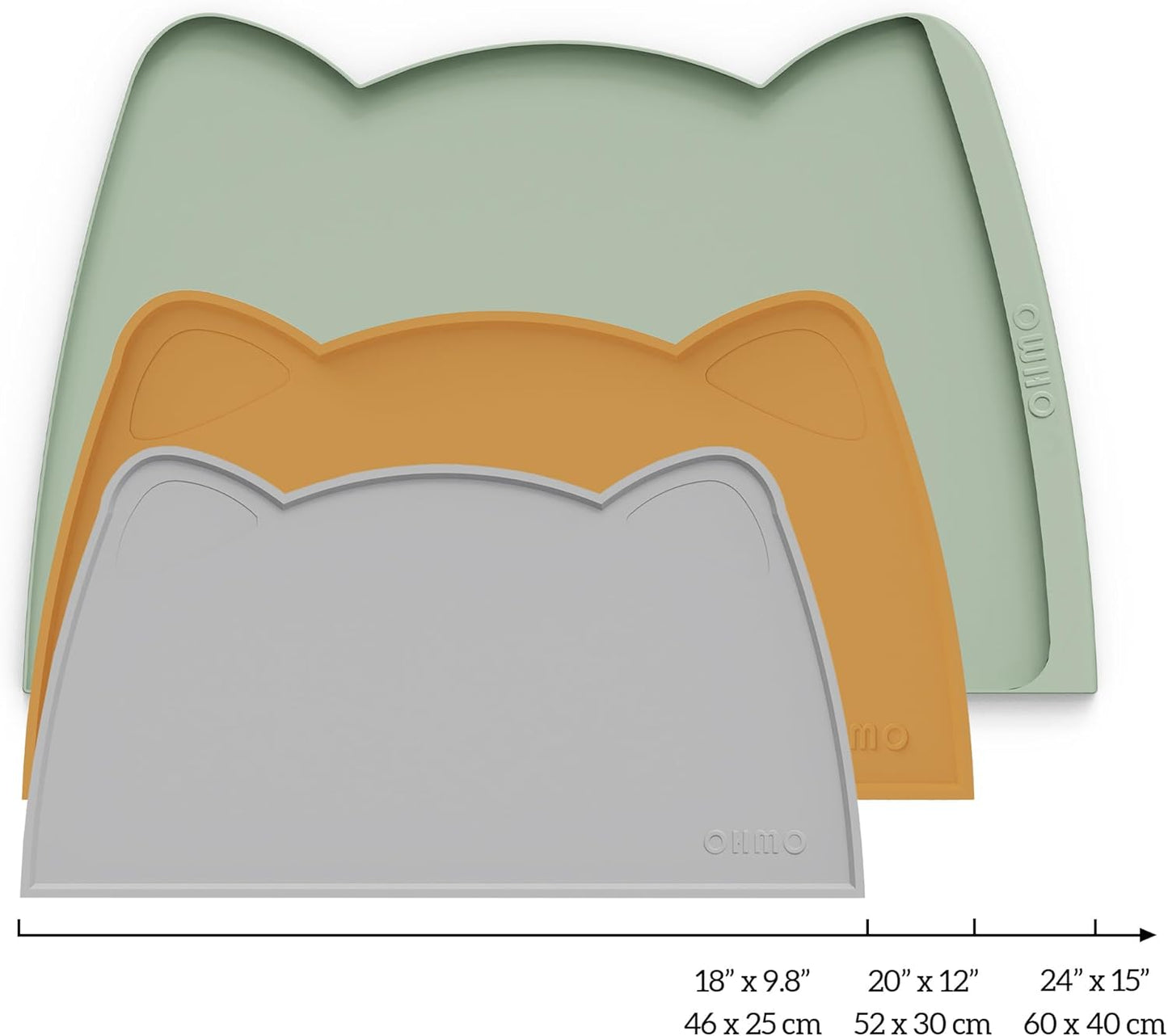 OHMO - Cat Food Mat, Silicone Pet Feeding Mat for Floor Non-Skid Waterproof Dog Water Bowl Tray, Easy to Clean Pet Placemat (Ash, 18 * 9.8'')