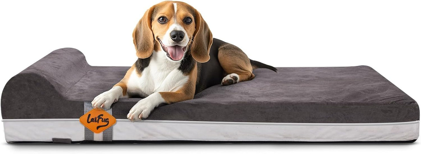 Laifug Orthopedic Memory Foam Dog Bed with Pillow and Durable Water Proof Liner & Removable Washable Cover & Smart Design Medium (34"x22"x5.5"), Grey