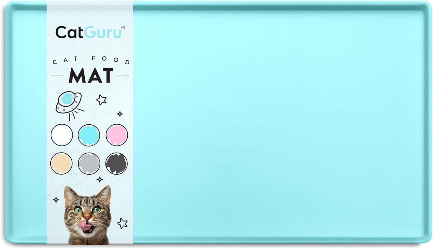 CatGuru Cat Food Mat, Small & Large Pet Feedingd Mat, 100% Waterproof Cat Mats for Food and Water, Silicone Mats for Pet Bowls, Non-Slip Placemat for Water Bowl or Fountain (Small, Aruba)