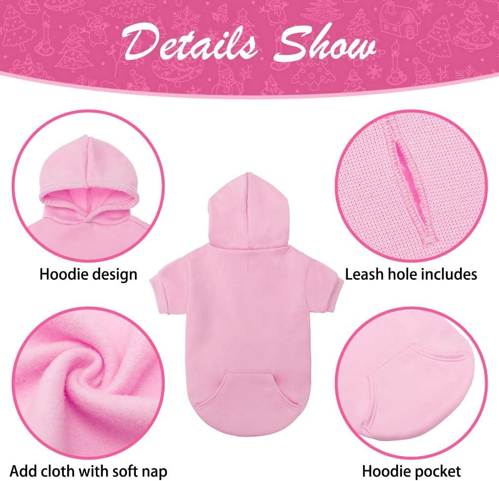 KOOLTAIL Basic Dog Hoodie - Soft and Warm Dog Hoodie Sweater with Leash Hole and Pocket, Dog Winter Coat, Cold Weather Clothes Sweatshirt for Small Medium Large Dogs Puppy Cat Boys Girls Pink XL/XXL