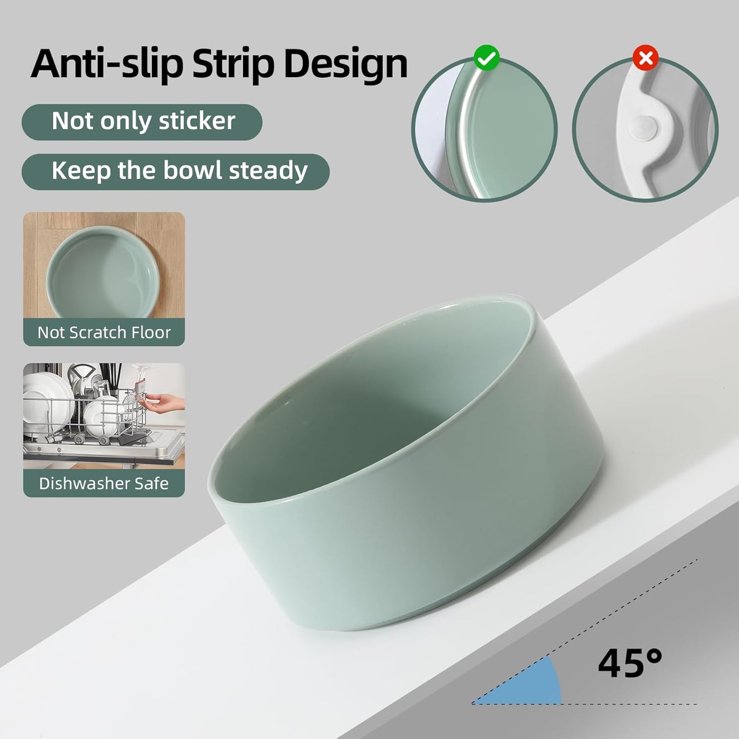 Ceramic Elevated Cat Food and Water Bowl, Kitty Bowl, Raised Cat Dish, Pet Feeder (5.1 in,1 x Light Green + Stand)