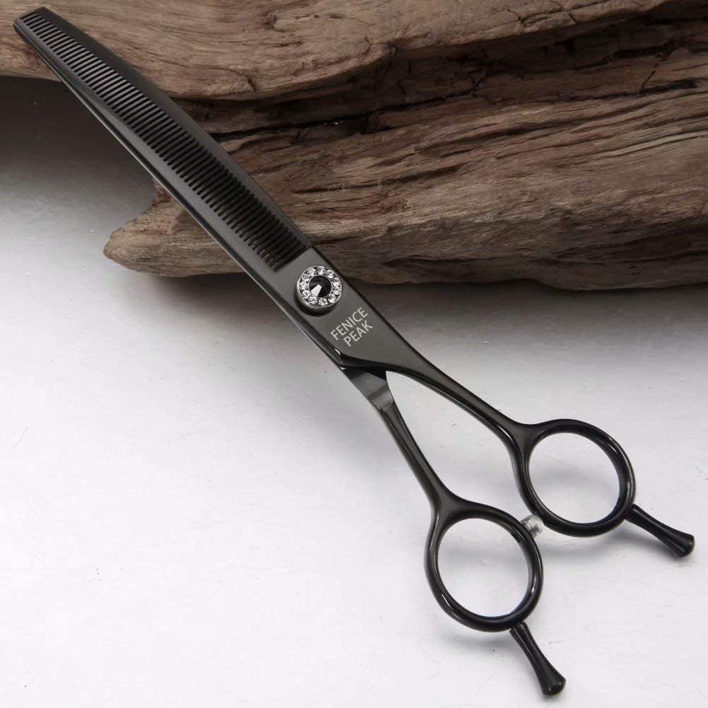 Fenice Peak Professional Dog Grooming Scissors Pet Curved Thinning Shears 7.0'' Extremely Sharp Blades 440C Steel Thinning Scissors Durable Smooth Motion & Fine Cut for Dogs and Cats(Black)