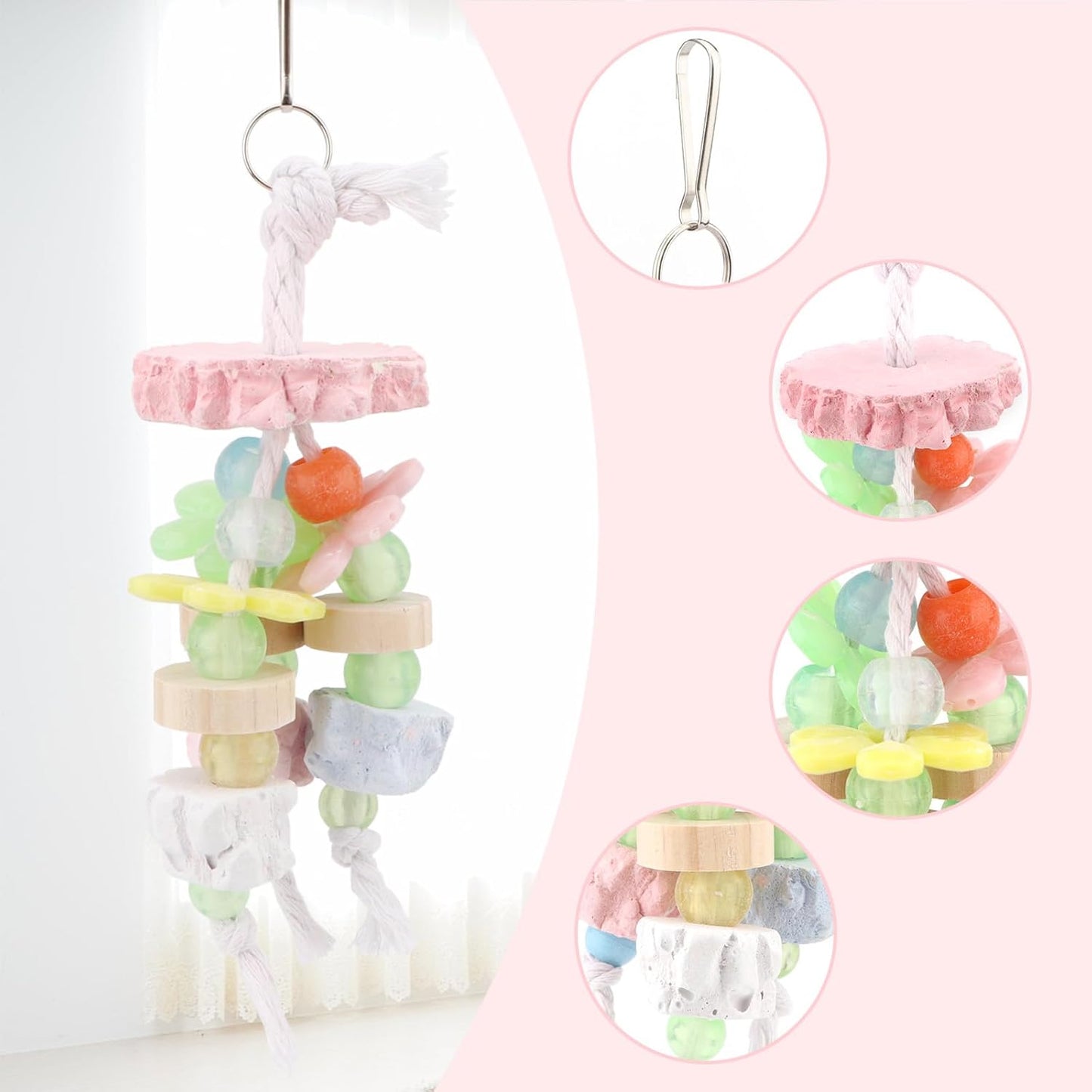 Hypeety Bird Calcium Teeth Grinding Stone Chew Treats Toy Beak Buffer Stone for Hamster Bird Parrot African Grey Parakeets Cockatiels Conures Amazons Small Animal Cage Hanging Bite