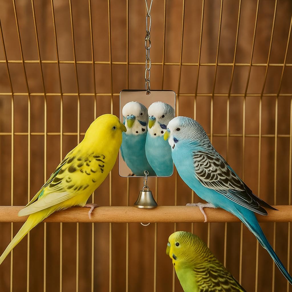 Acrylic Bird Mirror for Small Birds, Parrot Cage Toys 1PC (4.72" x 3.14") – Clear Unbreakable Hanging Mirror Cage Accessory for Parakeet, Cockatiel, Conure, Lovebirds, Budgies