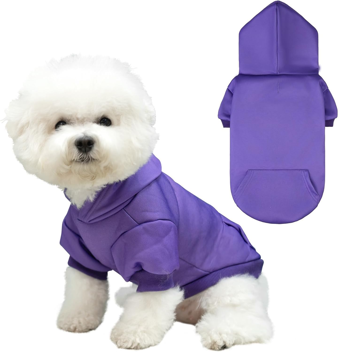 KOOLTAIL Basic Dog Hoodie - Soft & Warm Dog Hoodie Sweater with Leash Hole and Pocket, Dog Winter Coat, Cold Weather Clothes Sweatshirt for Small Medium Large Dogs Puppy Cat Boys Girls Purple SM