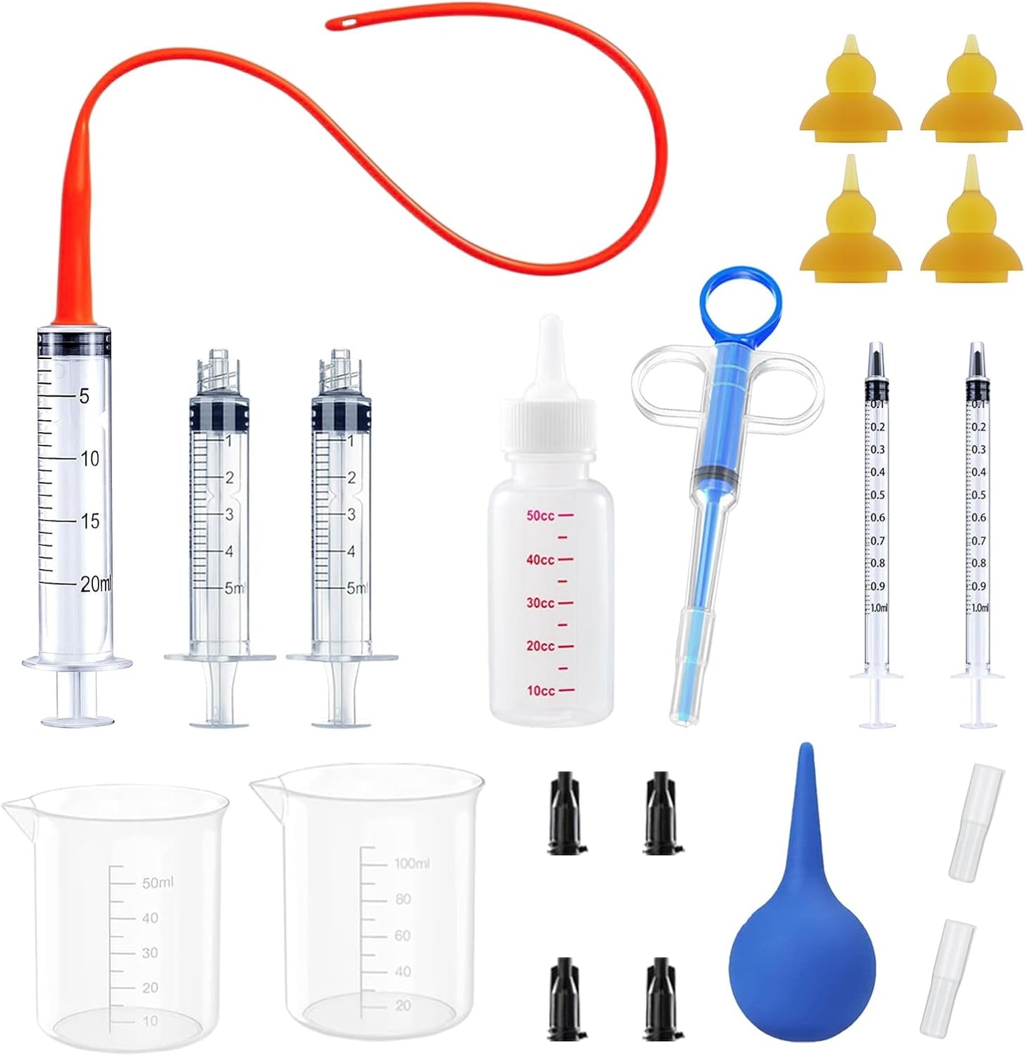 Kitten Bottle Feeding Kit, Pet Bottle, Silicone Nipples, 10 FR Feeding Tube, Pet Pill Shooter, Aspirator Bulb, Small Animal Feeding Supplies, for Tiny Animal, Kitten, Puppy, Rabbit, Squirrels