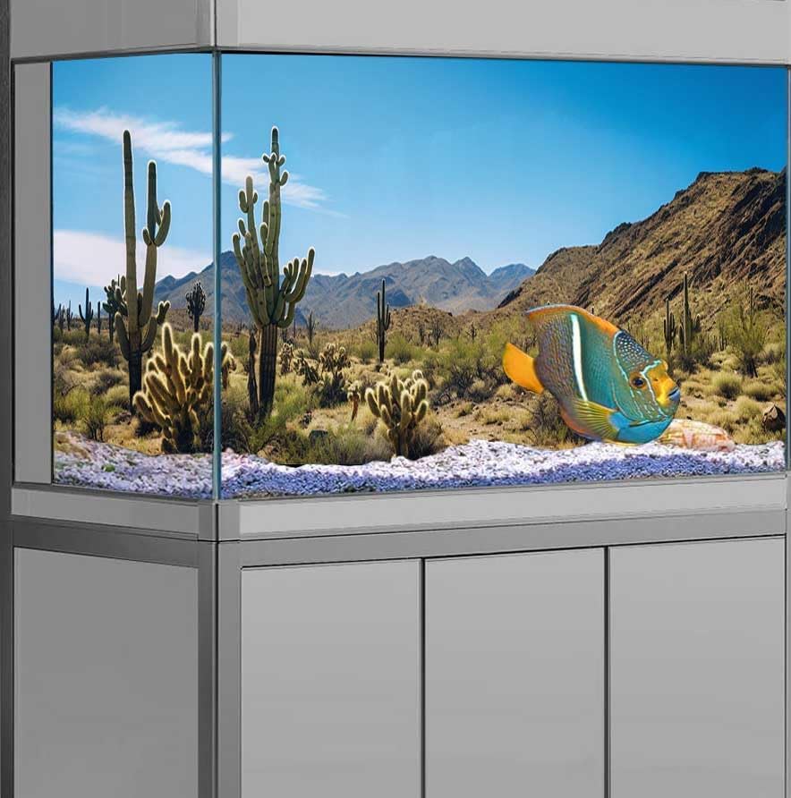 Reptile Habitat Background, Retro Desert Oasis Cactus Terrarium Background 72X16 in Background with 8 EVA Double-Sided Tape