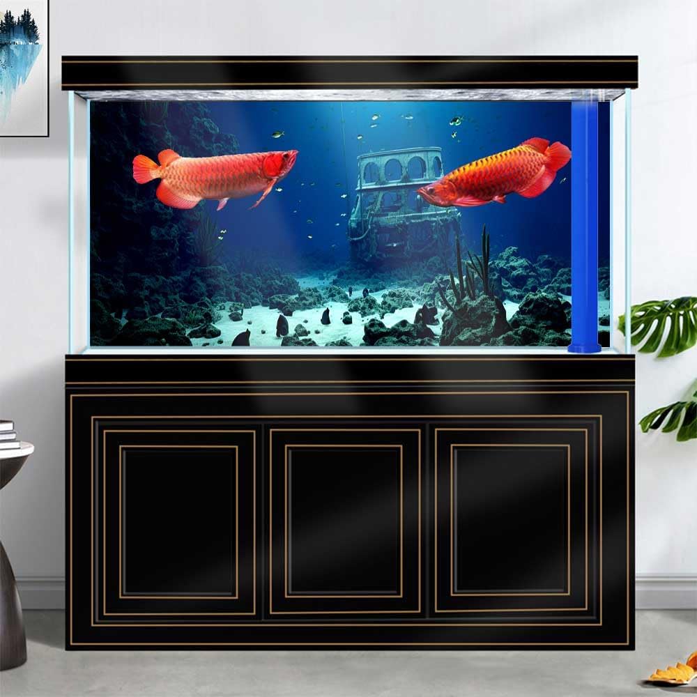 48X20IN Natural Underwater Aquarium Background, Pictures 3D Fish Reef Fish Tank Decoration Background, with 8 EVA Double-Sided Tape