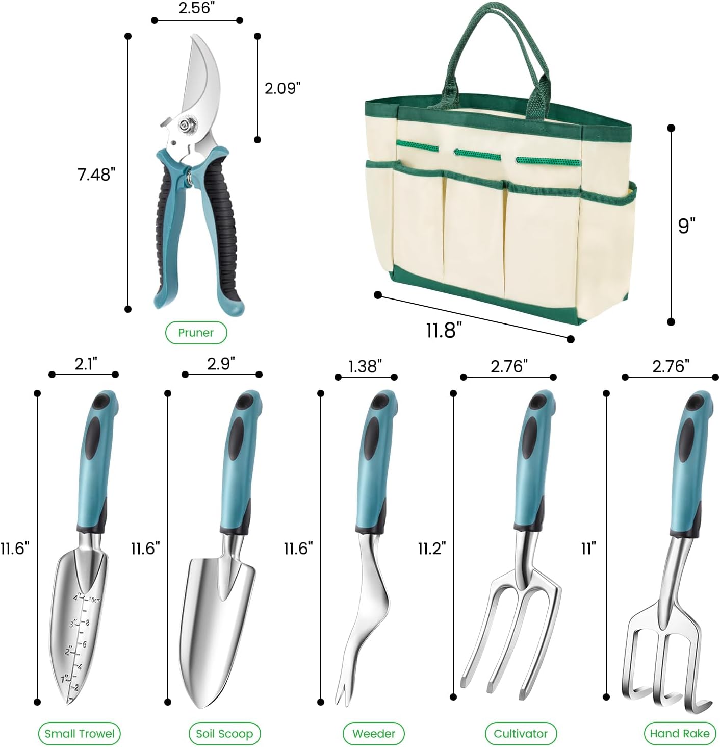 Garden Tool Set 9 PCS, Heavy Duty Gardening Hand Tools for Women, Durability Garden Tool Bag, Rust-Proof Aluminum Gardening Supplies, Ideal Gifts for Women and Men