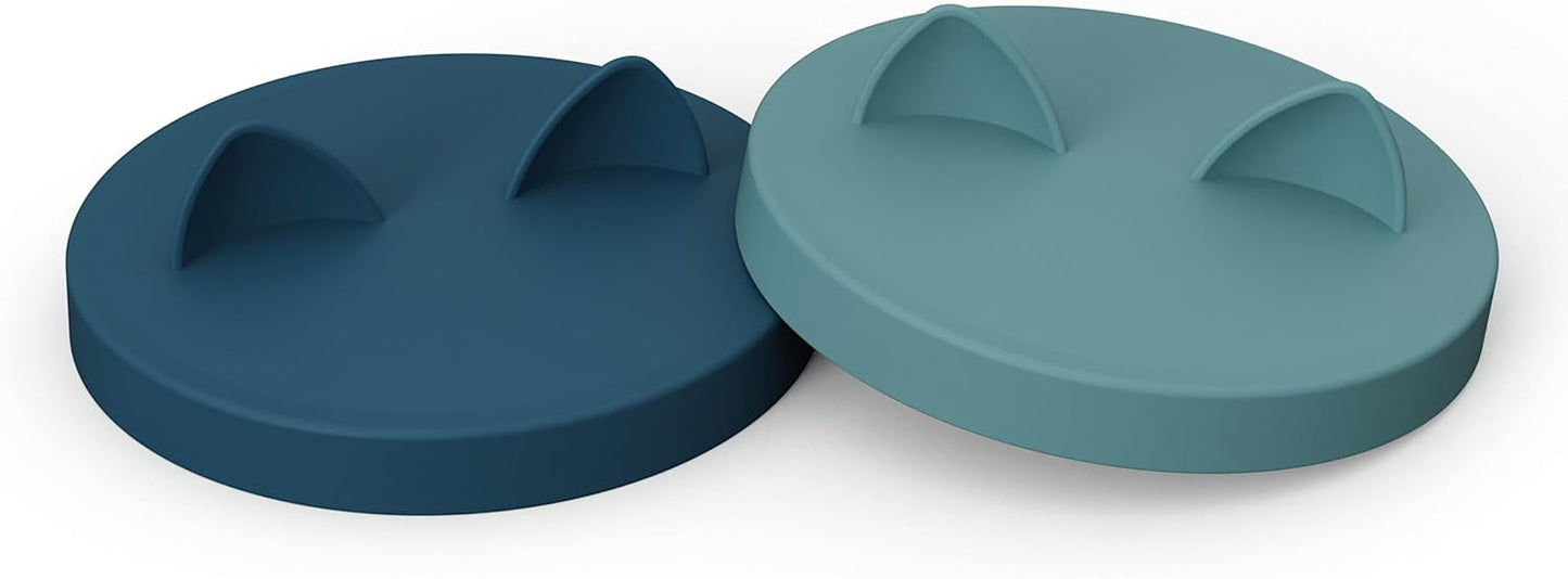 OHMO 2 Pack Pet Food Can Lids, (3.3 in / 85mm) Silicone Pet Food Can Lids Covers for 5.5 oz Cat and Dog Food Cans, Dark&Light Blue
