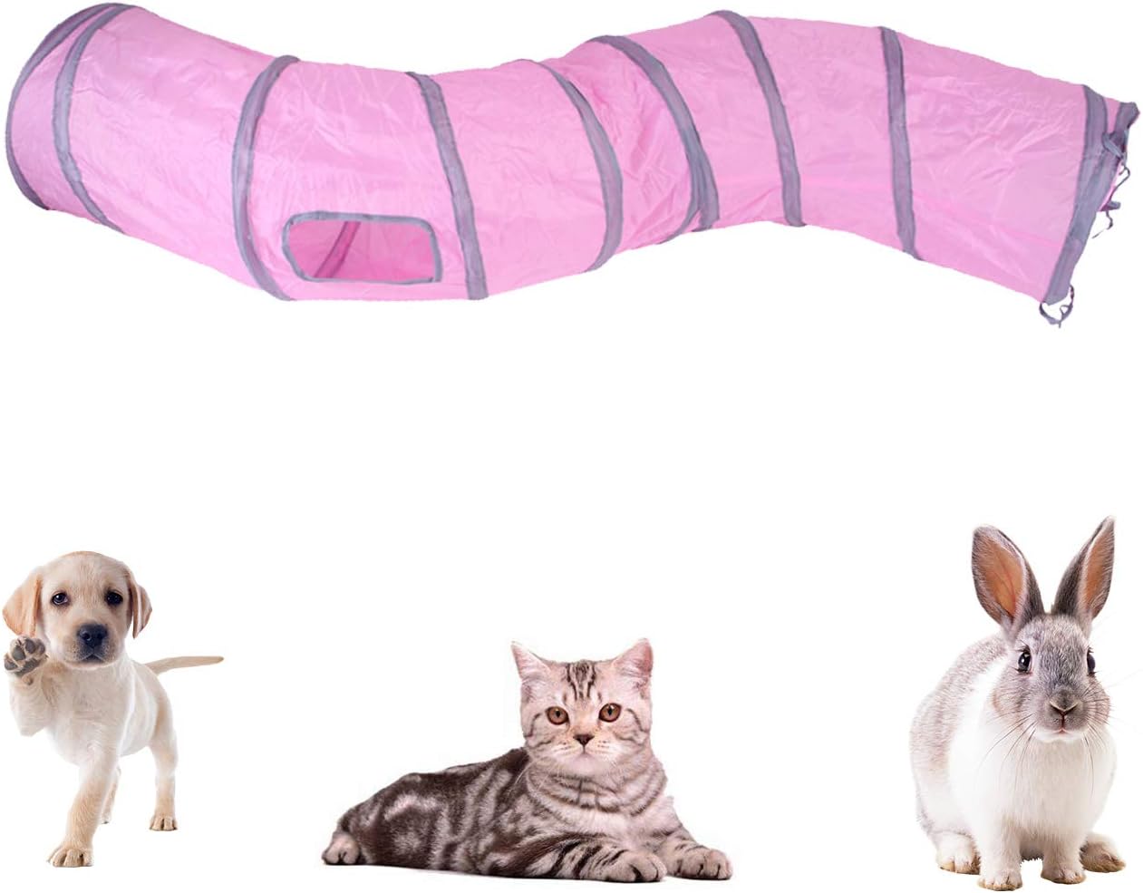 iCAGY Cat Tunnel for Indoor Cats Interactive, Rabbit Tunnel Toys, Pet Toys Play Tunnels for Cats Kittens Rabbits Puppies Crinkle Pop Up 47" Shape S