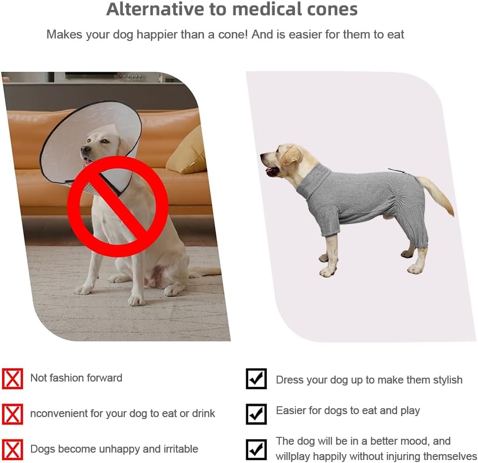 Dog Pyjamas PJS Sweater Clothing and Loungewear Suitable for Medium to Large Breeds of Dogs, Neutering Suits, Extra-Large Stretch Fabric, Four-Legged Dogs Clothes Pyjamas(Sweater Gray, 3XL)