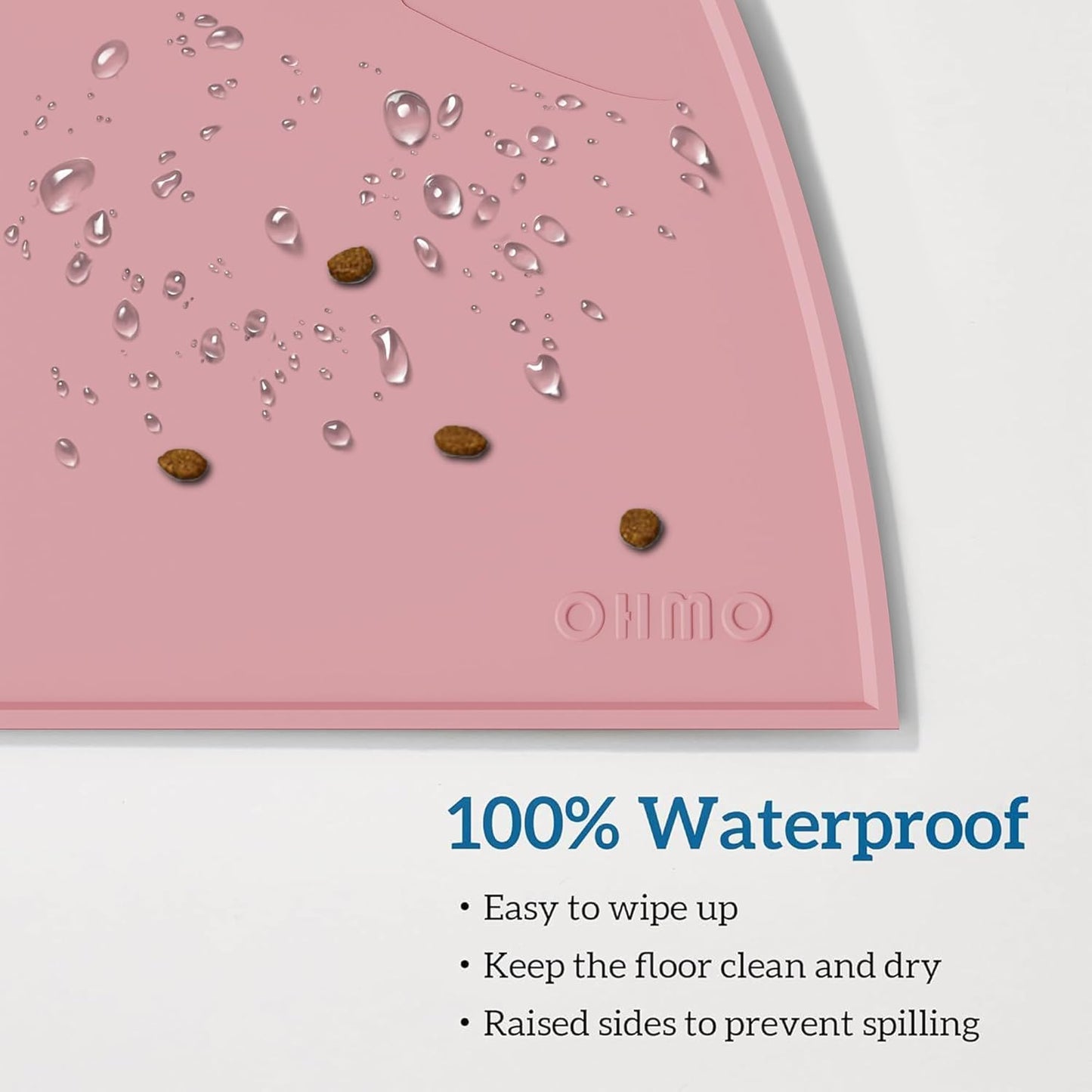 OHMO - Cat Food Mat, Silicone Pet Feeding Mat for Floor Non-Skid Waterproof Dog Water Bowl Tray, Easy to Clean Pet Placemat (Pink, 18 * 9.8'')