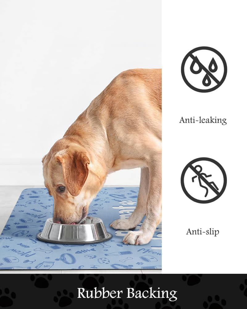 Pet Feeding Mat-Absorbent Dog Mat for Food and Water Bowl-No Stains Quick Dry Water Dispenser Mat-Dog Accessories Pet Supplies-Bowl for Messy Drinkers（PAW,17"x34"