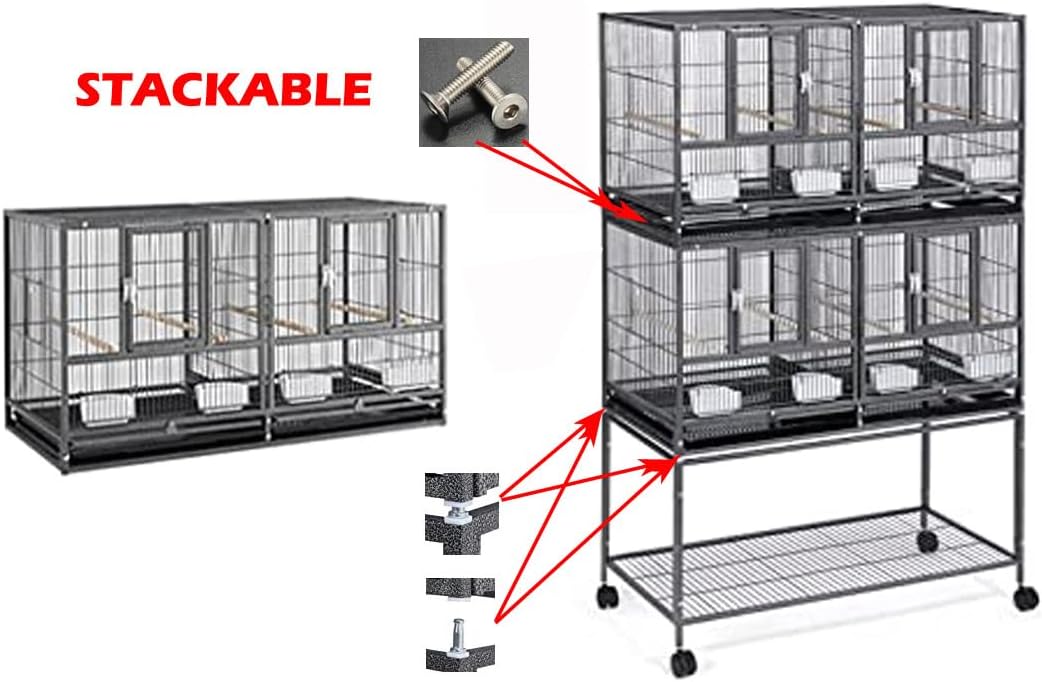 1/2/3-Combo Stacker Center Divided Breeder Breeding Bird Flight Double Rolling Cage Side Nesting Box Doors for Aviaries Canaries Cockatiels Lovebirds Finches Budgies Small Parrots