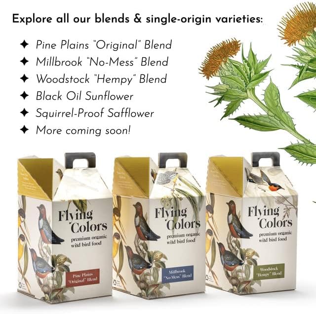 Flying Colors Premium Organic Wild Bird Seed | Pine Plains Original for Outside Feeders | 100% USDA Organic | No Fillers, No Pesticides | Sunflower, Peanut, Safflower | 3 Gallon