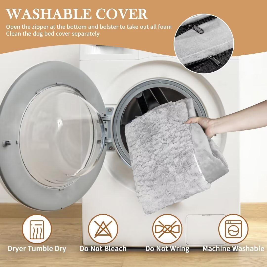 Comfort Expression Cooling Dog Bed, Orthopedic Memory Foam Dog Bed, Jumbo Beds for Extra Large Dogs, Large Breed Dogs Beds Waterproof with Bolster & Removable Cover(Jumbo,Light Grey)