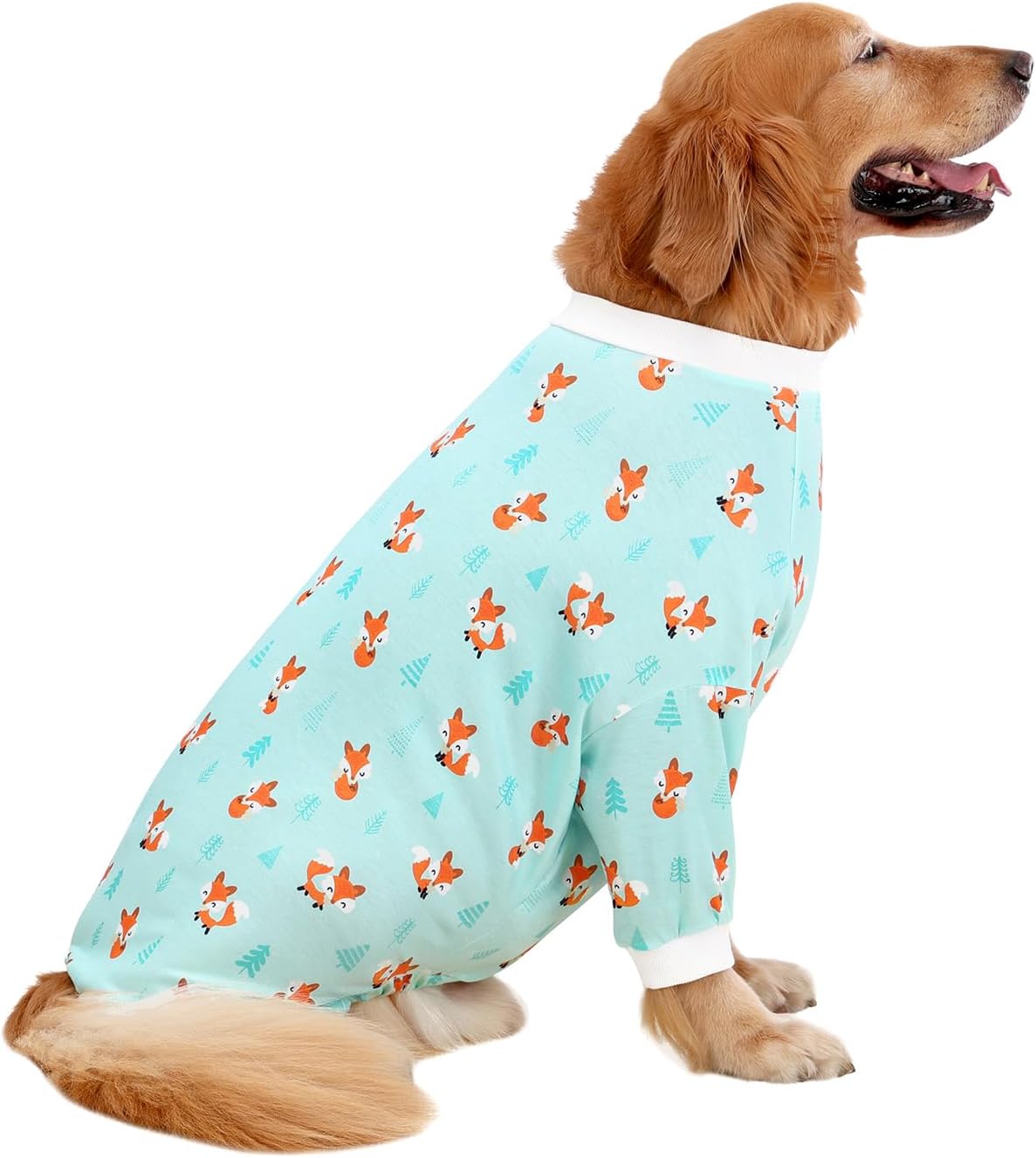HDE Dog Pajamas One Piece Jammies Jumpsuit Pet Clothes Outfit Stretchy Lightweight Comfy Shirt Pjs for M-3XL Dogs Winter Foxes - L