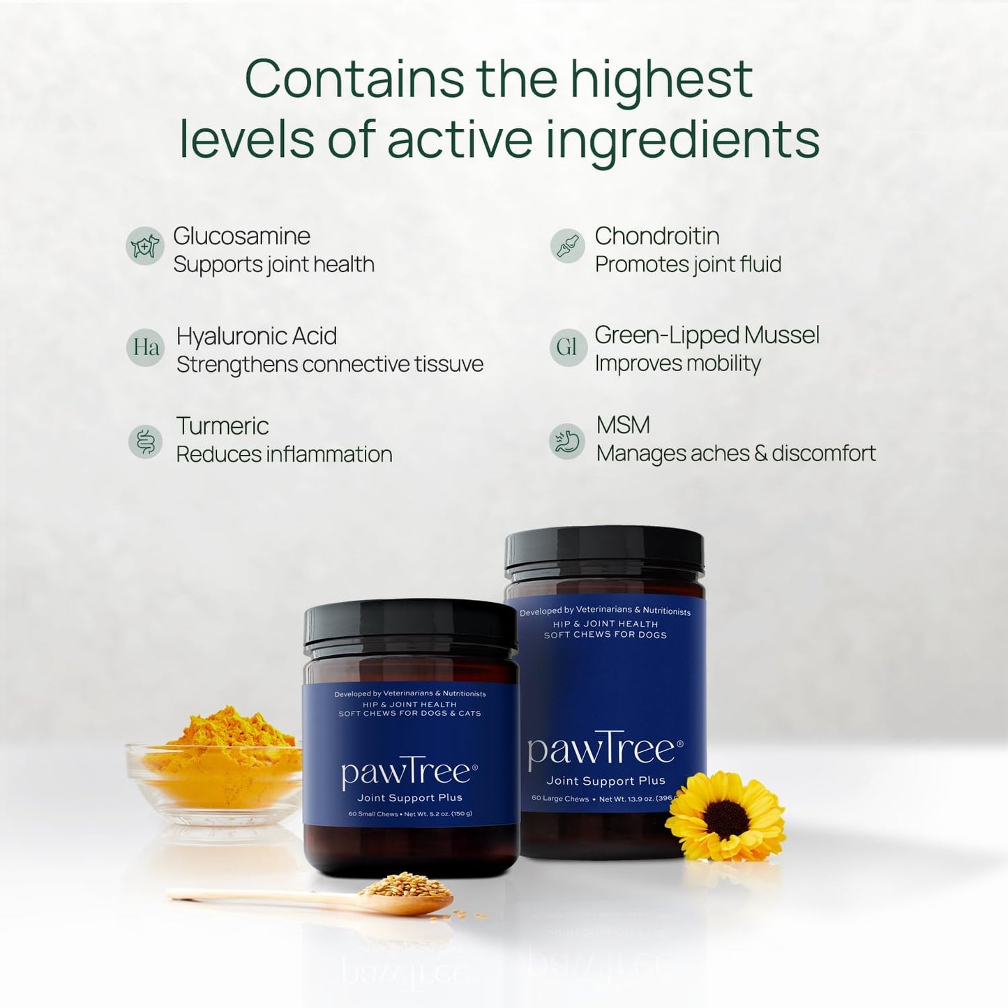 pawTree Joint & Hip Support Supplement for Dogs & Cats with Glucosamine, Chondroitin, MSM, Tumeric & Green Lipped Mussels - Vitamins & Health Essentials - All-Natural Mobility Soft Chews