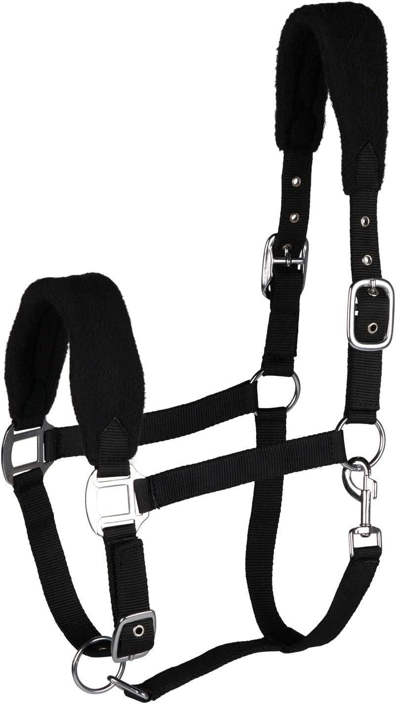 HORZE Kiel Adjustable Horse Halter with Fleece Padding - Black - Pony