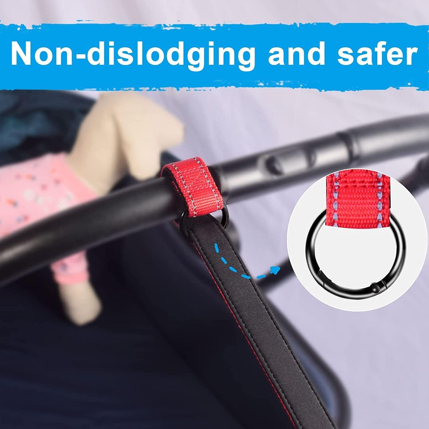 PetBonus 2 Packs Short Dog Leash, Safety Wrist Strap for Retractable Dog Leash, Reflective Design and Adjustable Soft Padded Handle, Extra Layer Security for Pet Stroller (Red, Red)