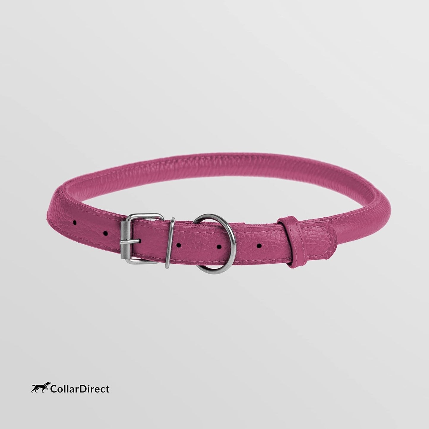CollarDirect Rolled Leather Dog Collar, Soft Padded Round Puppy Collar, Handmade Genuine Leather Collar Dog Small Large Cat Collars 13 Colors (15-19 Inch, Pink Textured)