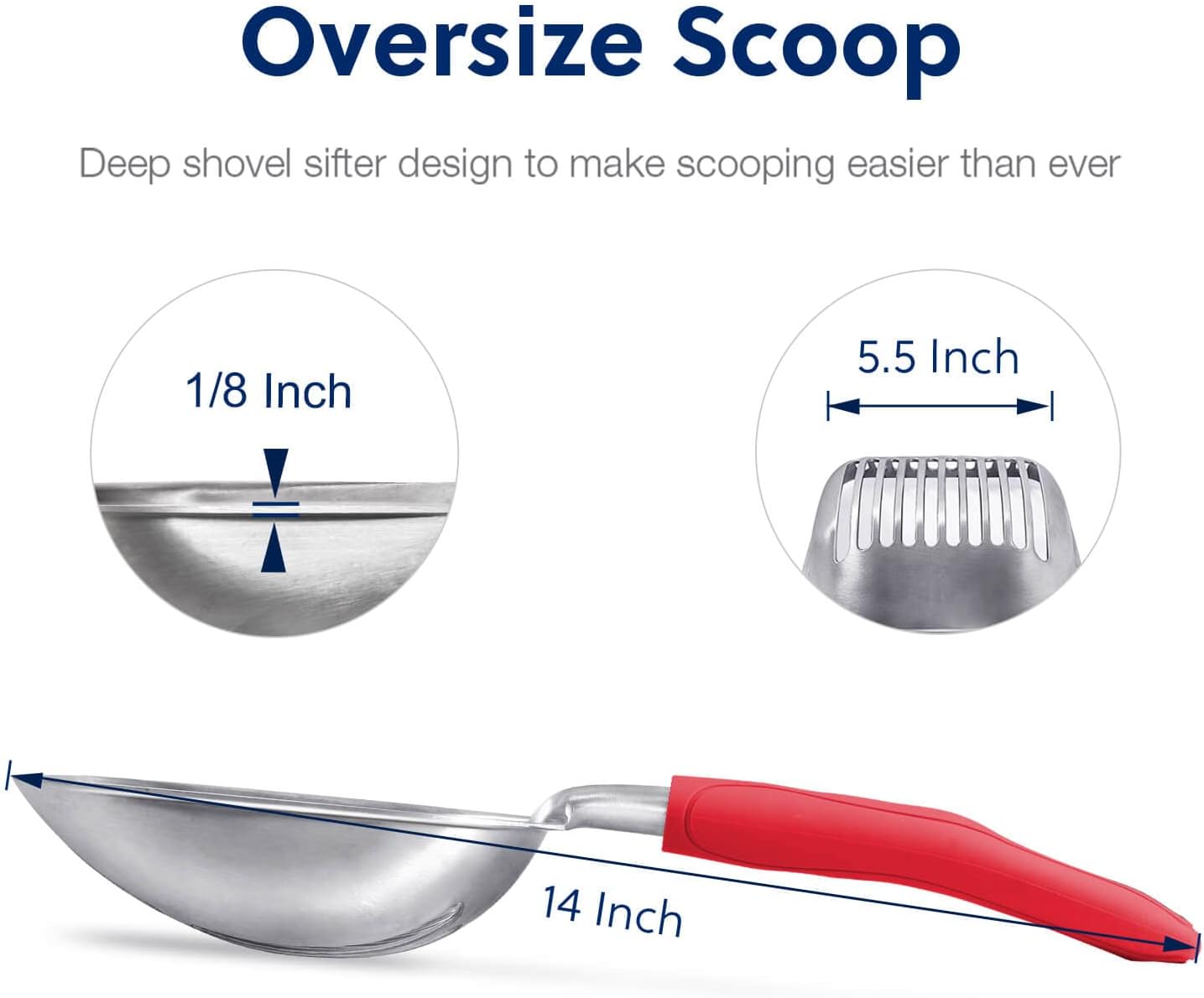 WePet Cat Litter Scoop, Aluminum Alloy Sifter, Kitty Metal Scooper, Deep Shovel, Long Handle, Poop Sifting, Kitten Pooper Lifter, Durable, Heavy Duty, for Litter Box