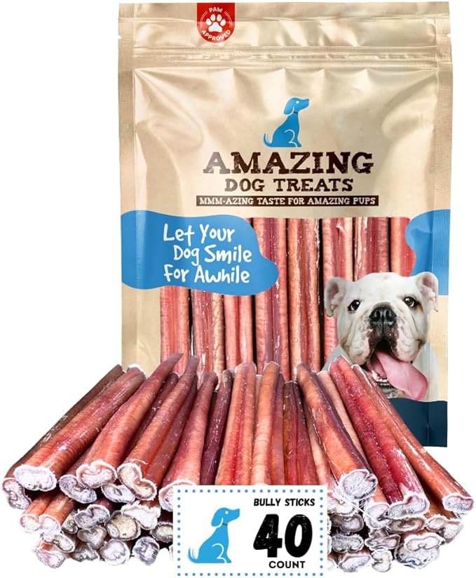 Amazing Dog Treats - 6 Inch Medium Size Bully Sticks (40 Count) - Bulk Bully Sticks for Dogs - No Hide Bully Stick Dog Bones