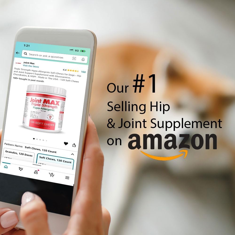 Triple Strength Hypo-Allergenic Soft Chews for Dogs - Hip and Joint Support Supplement with Glucosamine, Chondroitin, & MSM - Made in The USA - 120 Soft Chews