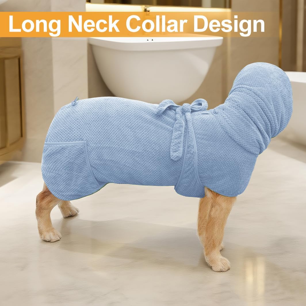 KOOGALSmall to Medium Size Dog Bathrobe, Quick Drying Super Absorbent Used for After Bathing, Warm Dog Towels, Adjustable Hoodies and Belts for Pet Dogs Bath Clothes Products(Blue Jacquard, XL)