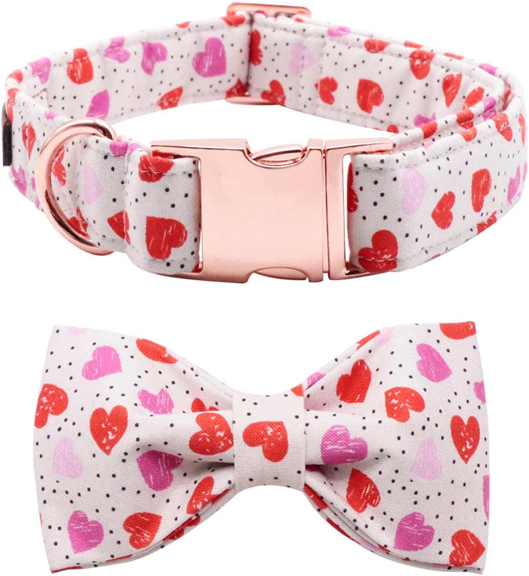 Lionet Paws Valentines Day Dog Collar with Bowtie, Dog Bowtie Collar with Metal Buckle for Dogs and Cats, Adjustable Comfortable Dog Collar Girl Boy Gift, XS, Neck 8-12 in